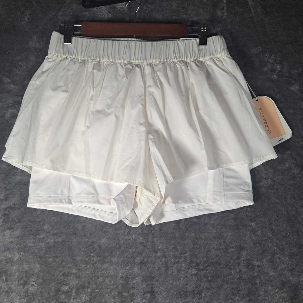 Blogilates Ruffle Short Cream White Athletic Running Gym Shorts Large Coquette